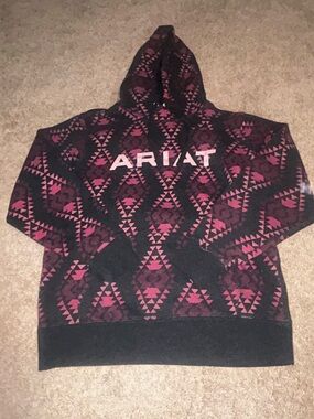 Ariat Black and Pink Aztec Logo Hoodie size XS